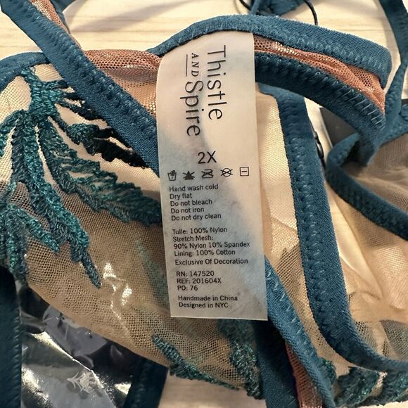 Thistle And Spire Brooklyn Haze Thong Sheer Floral Emerald Biscotti Green 2X NWT - Picture 7 of 7